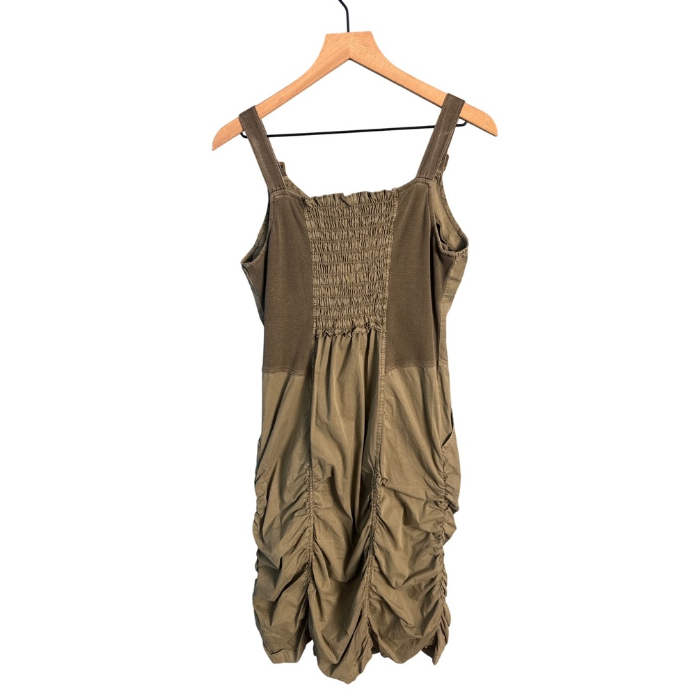 XCVI Olive Green Ruched Utility Midi Dress Gorpcore Fairycore Grunge Small - Picture 2 of 7